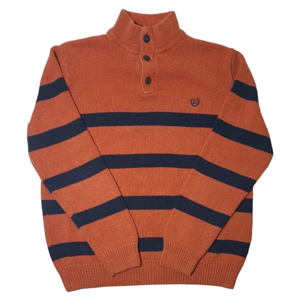 Men's Chaps Mock Neck Button Top Striped Sweater